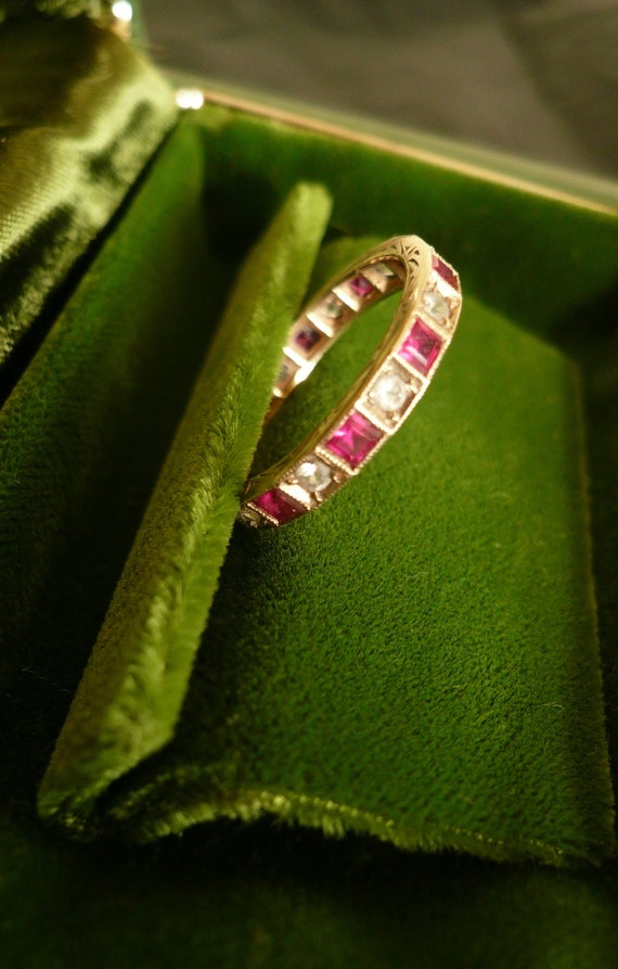 Art Deco antique 9ct full eternity ruby and clear… - image 1