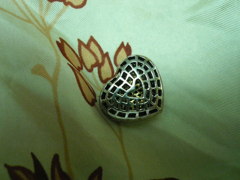 Diamond puffy heart 14k solid white gold pendant or vintage charm earth mined diamonds