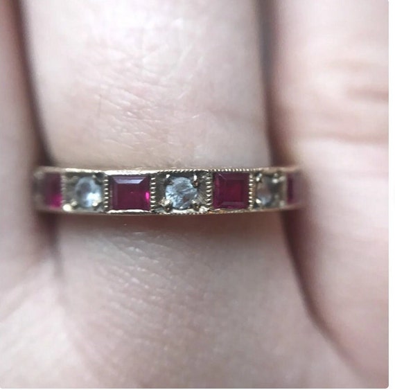 Art Deco antique 9ct full eternity ruby and clear… - image 3