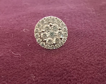 Solid 18k white gold diamond halo cluster single earring
