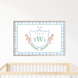 Monogrammed Boy Golf Crest for Nursery | Golf Nursery Decor | Golf Nursery Print | Baby Boy Nursery Decor | Watercolor Nursery Art | DIGITAL
