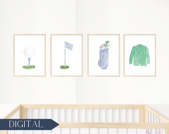 Watercolor Golf Ball, Bag, Flag, Masters Jacket Nursery Decor | Baby Boy Nursery Wall Art | Boy Sports Nursery Art Decor | Preppy | DIGITAL