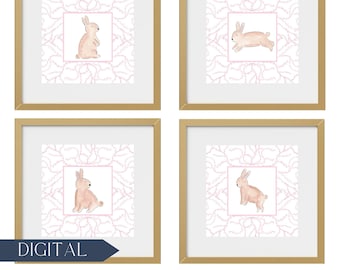 Watercolor Pink Bunny Rabbit Nursery Wall Art Prints | Pink Baby Wall Decor | Baby Girl Nursery Art | Nursery Printable Art Set | DIGITAL