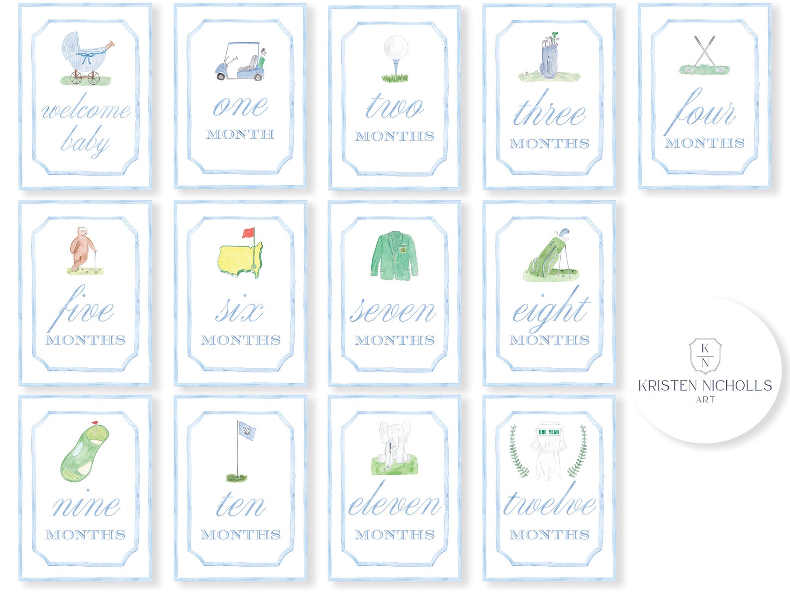 Golf Baby Boy Monthly Milestone Cards Watercolor Monthly - Etsy