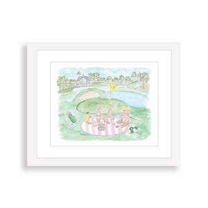 Tee Party Golfing Animals Watercolor Art Print | Masters Golf Nursery Art | Girl Nursery Room Wall Art | Preppy Grandmillennial Nursery Art