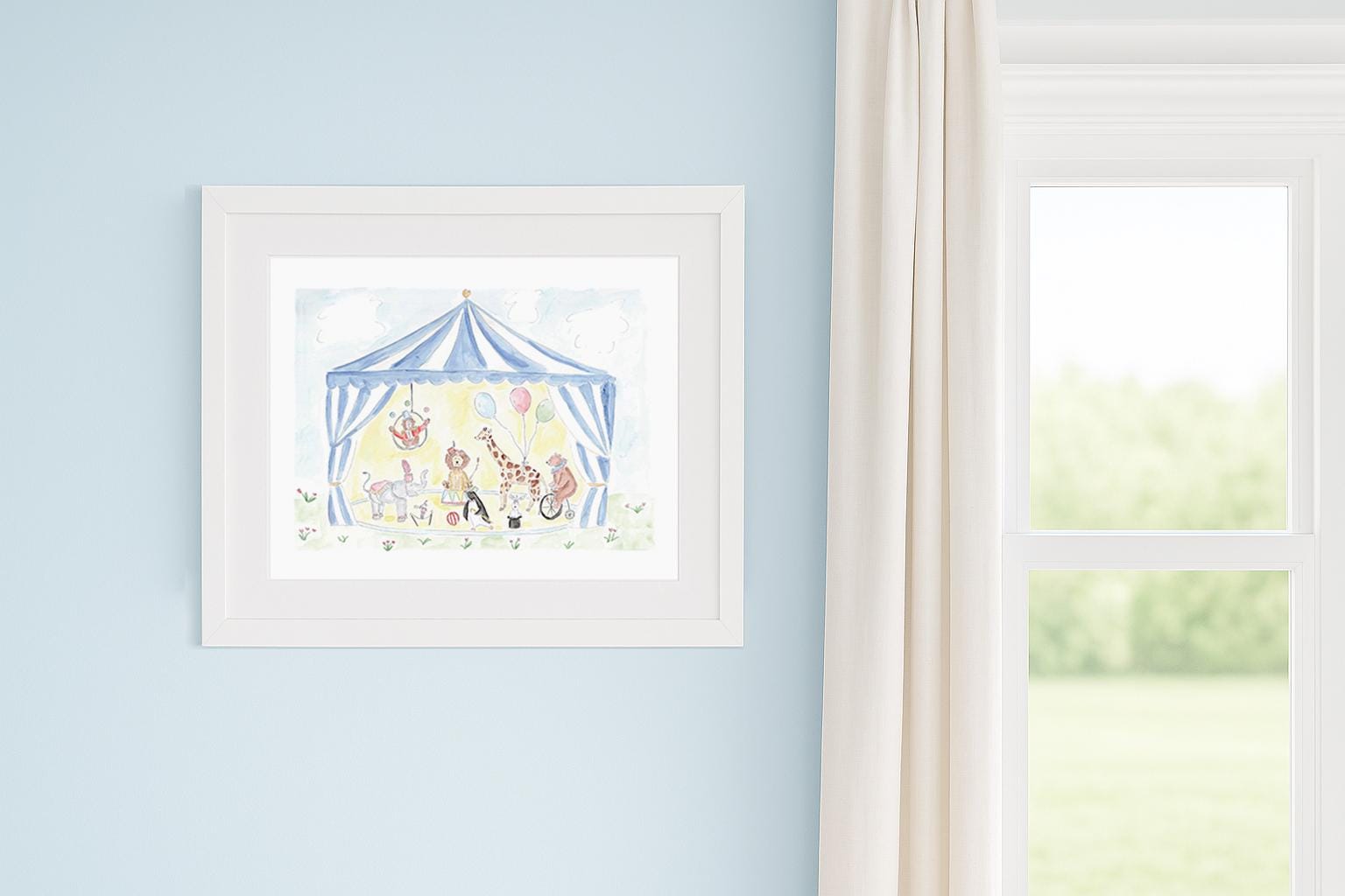 Watercolor Circus Animals Nursery Art Print | Blue Circus Nursery Decor ...