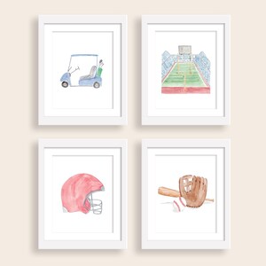 Boy Sports Nursery Art | Golf Cart, Football Field, Football Helmet, Baseball Bat Glove | Kid Sports Wall Art | Boy Room Wall Art