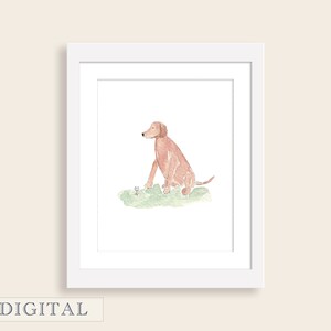 Dog and Golf Ball Watercolor Art Print | Boy Nursery Room Wall Art | Yellow Lab Golden Retriever Animal | Golf Themed Nursery | DIGITAL