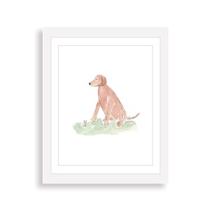 Dog with Golf Ball Watercolor Art Print | Boy Nursery Room Wall Art | Yellow Lab Golden Retriever Animal | Golf Themed Nursery Watercolor