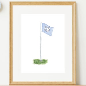 Navy Golf Flag 18th Hole Watercolor Print | Boy Nursery Room Wall Art | Golf Watercolor Art Decor | Golf Themed Nursery Watercolor Print