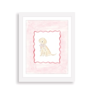 Watercolor Puppy Dog Nursery Art Print | Golden Retriever Yellow Lab Art Baby Gift | Baby Animals Girl Nursery Art | Pink Nursery Decor