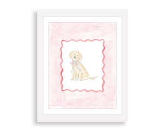 Watercolor Puppy Dog Nursery Art Print | Golden Retriever Yellow Lab Art Baby Gift | Baby Animals Girl Nursery Art | Pink Nursery Decor