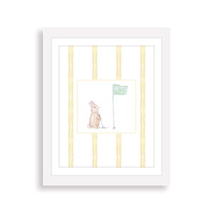 Golfing Bunny Watercolor Art Print | Masters Golf Nursery Wall Art | Play Room Wall Art | Preppy Grandmillennial Nursery Art
