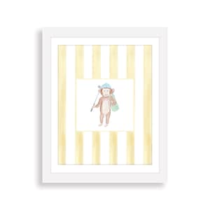 Golfing Monkey Watercolor Art Print | Masters Golf Nursery Wall Art | Play Room Wall Art | Preppy Grandmillennial Nursery Art