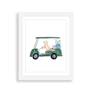 Golf Cart and Dog Watercolor Art Print | Golf Nursery Decor | Boy Golf Wall Art | Golf Gift Baby Boy | Vintage Golf | Baby Dog Golf Art
