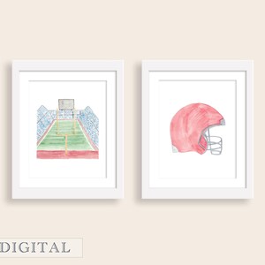 Watercolor Boy Football Nursery Art | Football Helmet and Field Art | Sports Nursery Decor | Baby Boy Wall Art | Sports Nursery | DIGITAL
