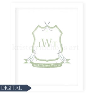 Custom Monogrammed Baby Boy Golf Crest Watercolor | Personalized Nursery Golf Crest | Golf Nursery Name Sign | Classic Boy Nursery | DIGITAL