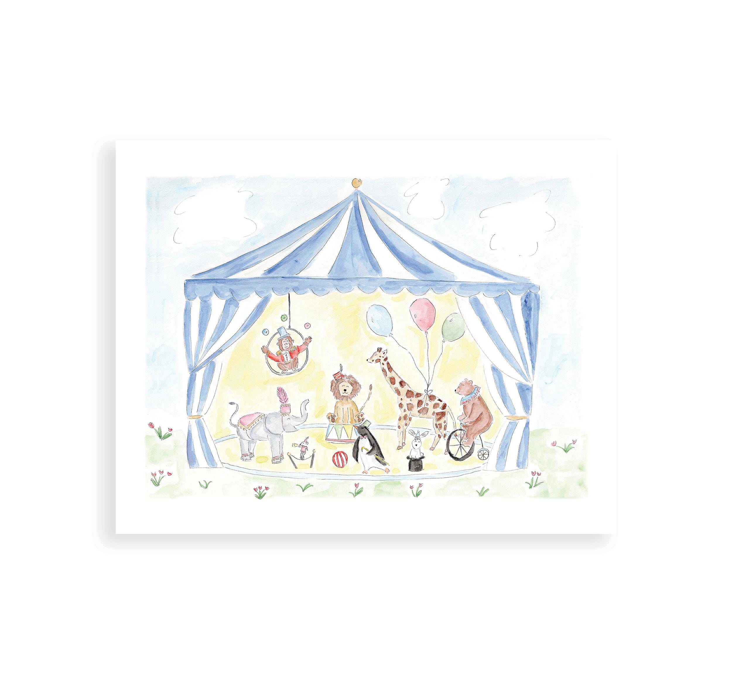Watercolor Circus Animals Nursery Art | Circus Nursery Decor | Elephant ...