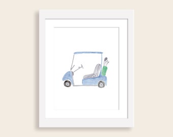 Navy Golf Cart Watercolor Art Print | Golf Nursery Art | Boy Nursery Room Wall Art | Blue Boy Nursery Art | Sports Themed Nursery Decor