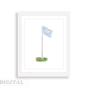 Flaga golfowa 18 dołek, wydruk akwarelowy | Sztuka ścienna do pokoju dziecięcego dla chłopców | Dekoracja akwarelowa do pokoju dziecięcego z motywem golfa | Sztuka akwarelowa do pokoju dziecięcego z motywem golfa | CYFROWE