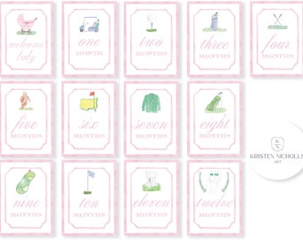 Golf Pink Monthly Milestone Cards Baby Girl | Monthly Photo Cards | Golf Nursery Decor | Baby Shower Gift | Golf First Birthday Girl