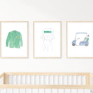 Watercolor Golf Masters Caddie Uniform Custom | Golf Nursery Wall Decor | Boy Nursery Wall Art | Golf Themed Watercolor Nursery Art Print