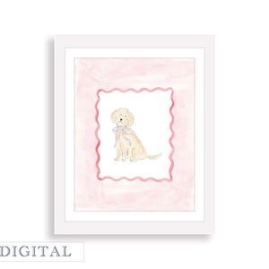 Aquarell Welpe Hund Kinderzimmer Kunstdruck | Golden Retriever Gelb Labrador Art Baby Geschenk | Baby Tier Mädchen Kinderzimmer | Rosa Mädchen Wandkunst | DIGITAL