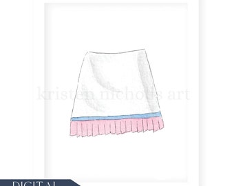 Watercolor Tennis Skirt Art Print | Girl Sports Wall Art |  | Tennis Nursery Decor | Kids Room Art |  | DIGITAL