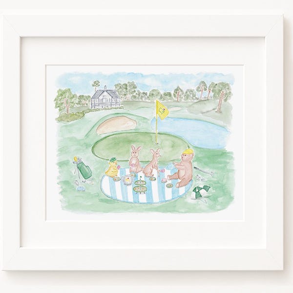 Tee Party Golfing Animals Nursery Print | Masters Golf Nursery Art | Classic Watercolor Boy Wall Art | Preppy Grandmillennial Baby Room Art