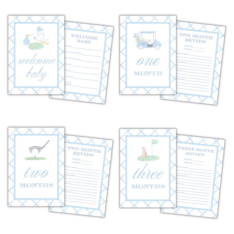 Golf Baby Boy Monthly Milestone Cards Watercolor | Blue Golf Baby Gift ...