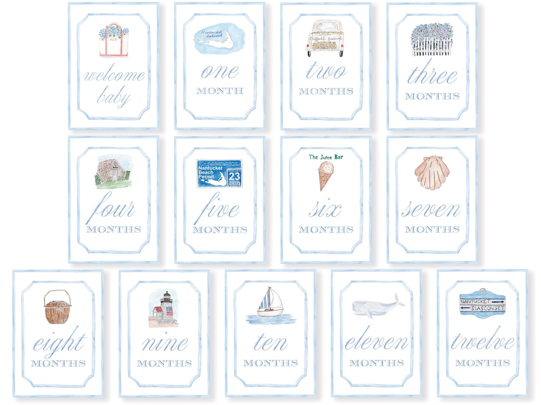 Nantucket Baby Monthly Milestone Cards Watercolor | New Baby Gift ...