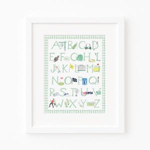 ABCs of Golf Green Watercolor Nursery Alphabet Print | Boy Golf Alphabet Wall Art | Green Gingham Golf Gift Baby Boy | Baby Shower Gift Golf