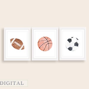 Watercolor Sports Nursery Wall Art | Baby Boy Nursery Decor | Football, Basketball, Soccer | Sports Room Playroom Wall Decor | DIGITAL