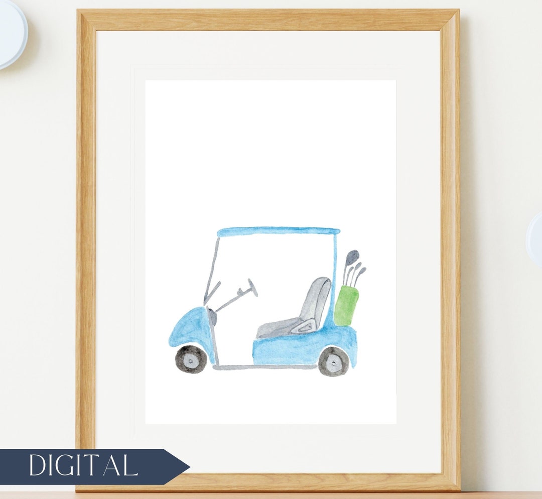 Watercolor Golf Cart Print Boy Nursery Room Wall Art Golf Watercolor