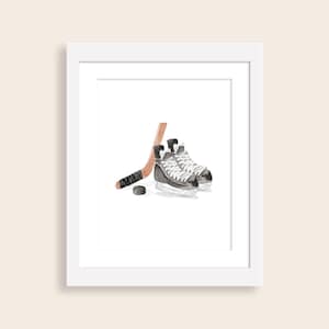 Hockey Watercolor Nursery Art | Hockey Stick, Puck, Skates Nursery Wall Art | Boy Hockey Nursery | Boy Nursery Art | Sports Wall Art