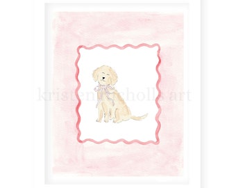 Watercolor Puppy Dog Nursery Art Print | Golden Retriever Yellow Lab Art Baby Gift | Baby Animals Girl Nursery Art | Pink Nursery Decor