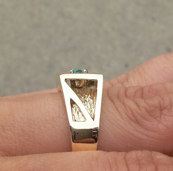 Vintage 14k Yellow Gold Heavy Gallery Ring with G… - image 3
