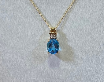 14ky Blue topaz and Diamond necklace