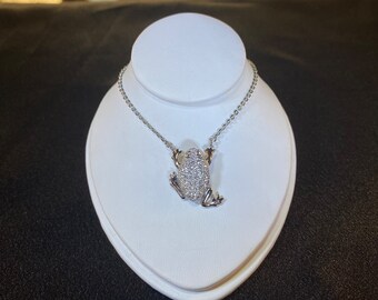 Stainless Steel Frog Necklace with CZ's