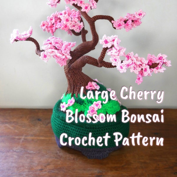 Grand bonsaï fleurs de cerisier éternelles au crochet