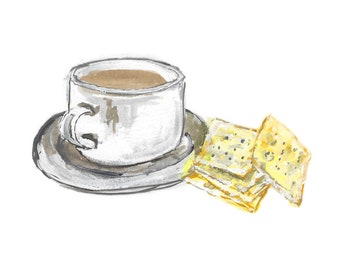 Grafika artystyczna „Cafe con Leche”, dekoracja kuchni latynoskiej, ilustracja kawy