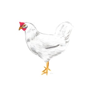 Kipprint, boerderijdierenprint, dierenprint, kunstprint, illustratie, kunst aan de muur