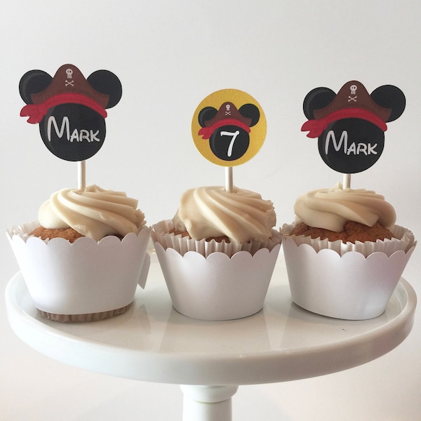 Mickey Pirate Cupcake Toppers | Mickey Sailor Cake Picks | Mickey Nautical Party Favors | Birthday Decor Thank You Tags | Baby Shower Supply