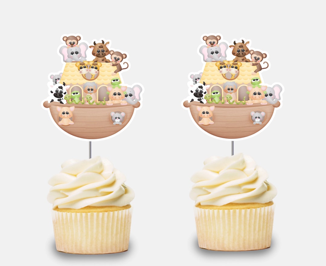 Noah Ark Cupcake Toppers, Noah's Cake Picks, Animals Baby Shower ...