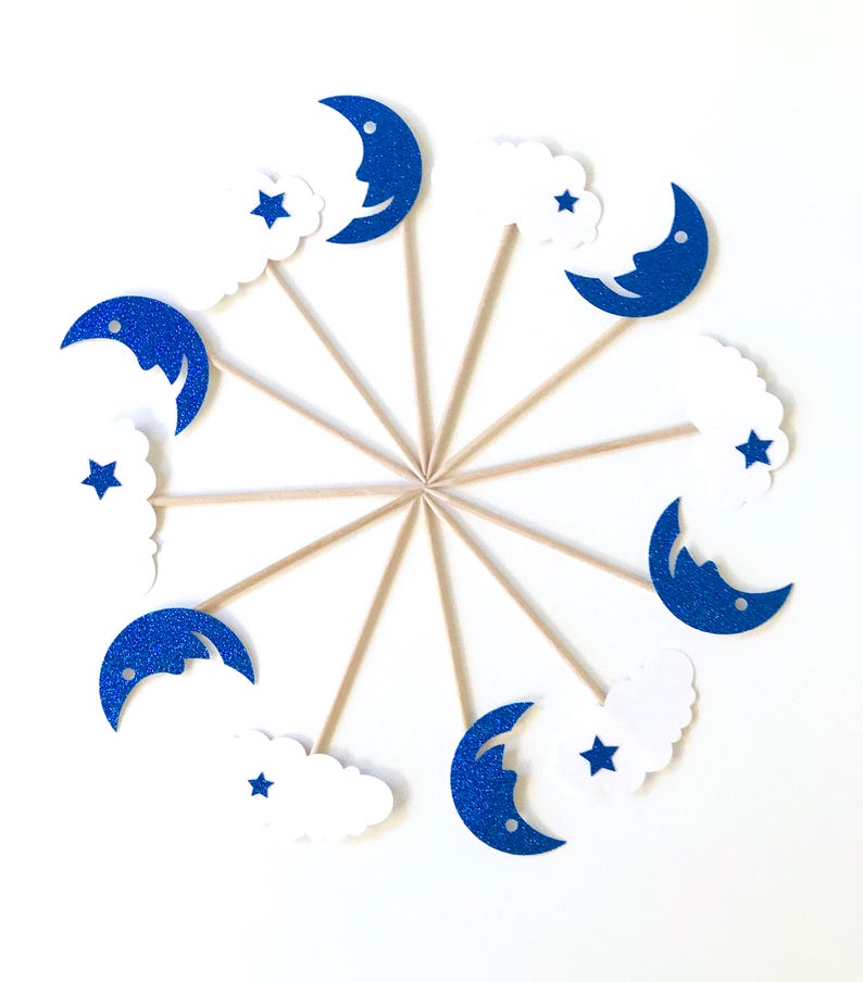 Stars Cupcake Toppers Stars Baby Shower Cupcake Blue Stars Etsy