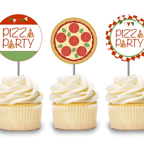 Pizza Cupcake Toppers 12 Pcs Pizza Cake Picks Pizza Birthday Etsy