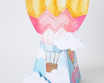 Pink Hot Air Balloon Cake Topper Decor, Cloud Girls Favor Boxes Baby Shower, Pink Birthday Party Decorations Supplies, Baby Yellow Themed