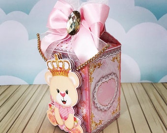 Princess Bear Favor Boxes, Gold & Pink Cake Toppers, Royal Princess Baby Shower Themed,  Crown Birthday Party Decorations Supplies, Picks