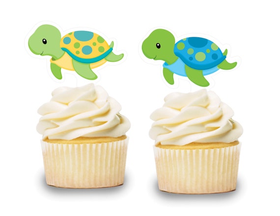 Baby Turtle Cupcake Toppers 12 Pcs Turtle Cake Picks Turtle Etsy
