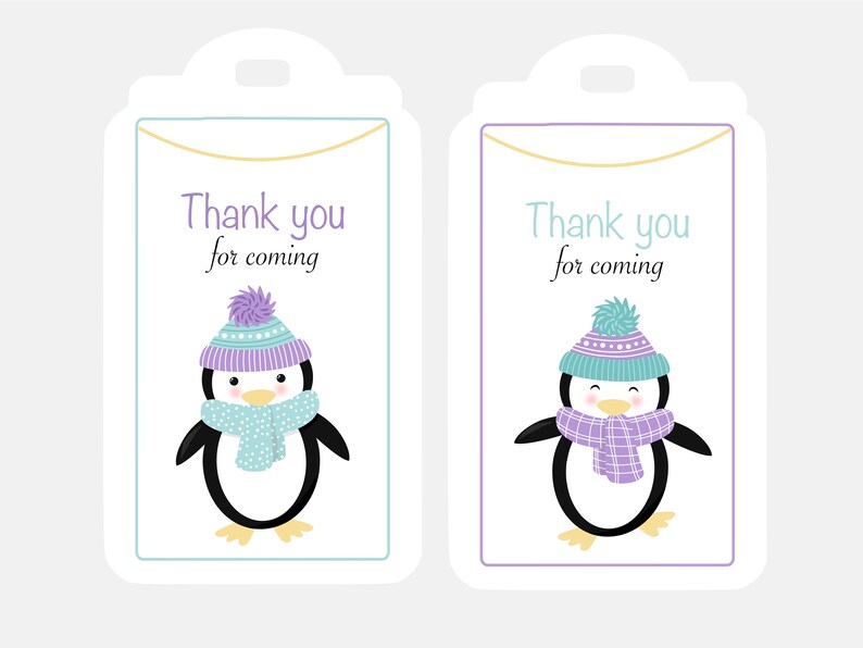 Penguin Thank You Tags Polar Bear Baby Shower Decor Baby Etsy